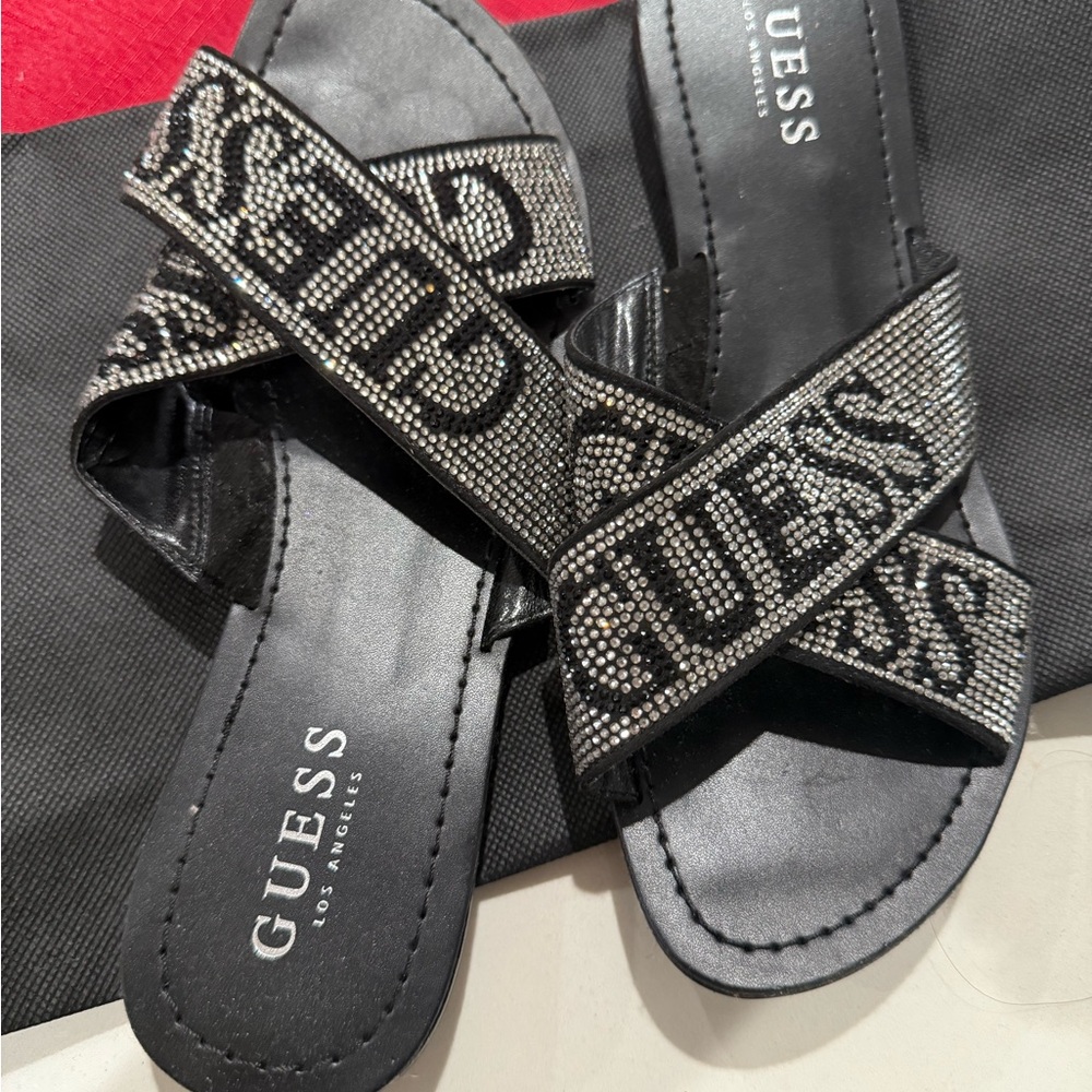 Guess Los Angeles Black Sandals with Rhinestone Detail 8M